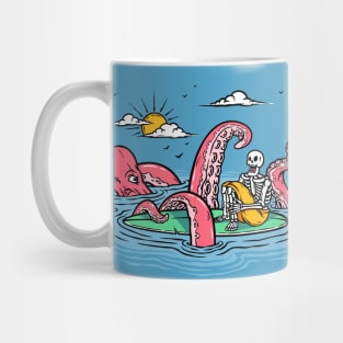 Vintage Cartoon Octopus Attacking a Skeleton Surfer // Lost at Sea Mug